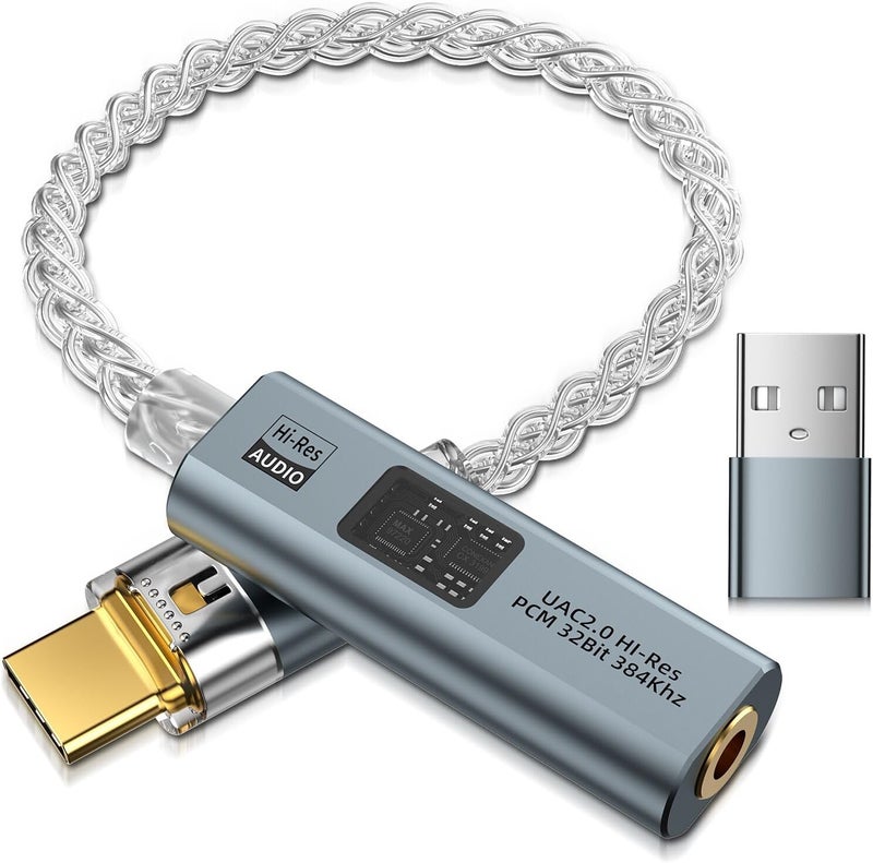 Mxcudu محول USB C إلى 3.5 مم مزود بشريحة DAC مزدوجة CX31993&MAX97220، دنجيل صوتي مع مضخم HiFi، محول USB C إلى 3.5 مم لسماعات الرأس وموصل USB A لأجهزة Android وiPhone وiPad وPC وMac - Image 1